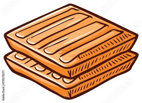 Hand drawn illustration of stacked golden brown grilled cheese sandwiches