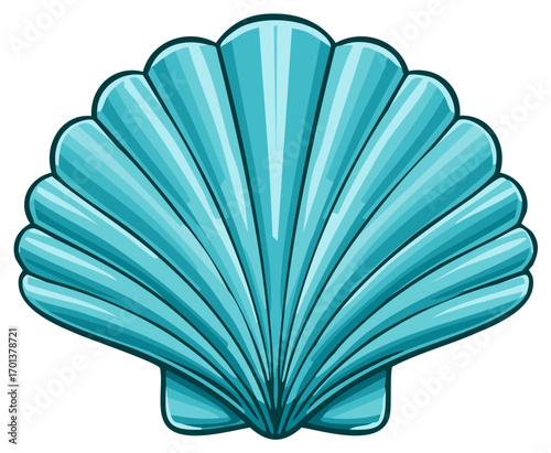 Vibrant teal blue green scallop seashell marine ocean beach summer illustration