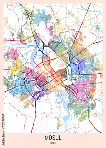 Wallpaper Mural Mosul Iraq City Map. downtown printable Landmarks print painting, travel art banner modern city, urban city art, background abstract Torontodigital.ca