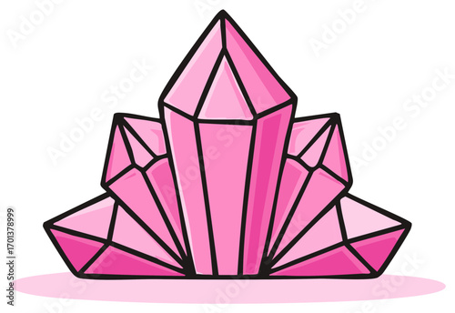 Hand drawn pink crystal cluster simple cartoon gemstone graphic illustration