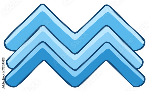 Stylized blue Aquarius zodiac sign icon representing water waves for horoscope and astrology