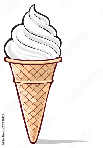 Illustration of Sweet Vanilla Soft Serve Ice Cream Cone Dessert