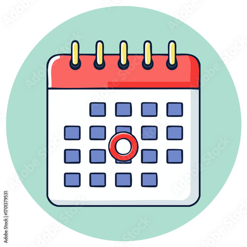 Simple flat design calendar illustration with a date circled in red for a deadline reminder or special event