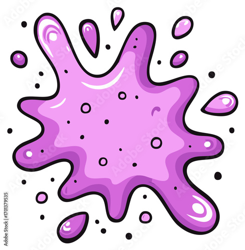 Pink Cartoon Splatter with Little Drops Cartoon Splash, Decorative Blob, Isolated on White Background Illustration