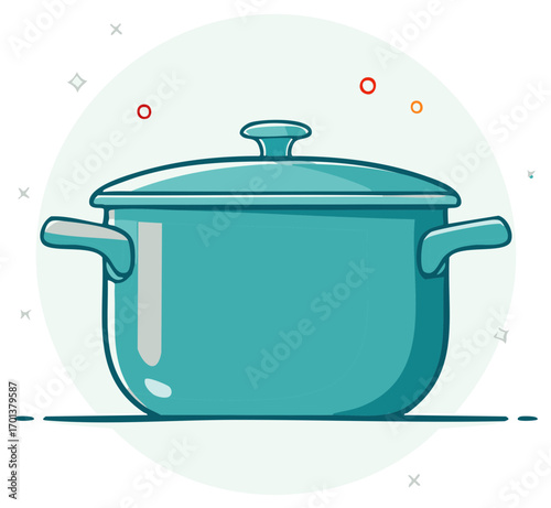 Illustrative Kitchenware: Turquoise Cooking Pot with Lid, Kitchen Tool Illustration