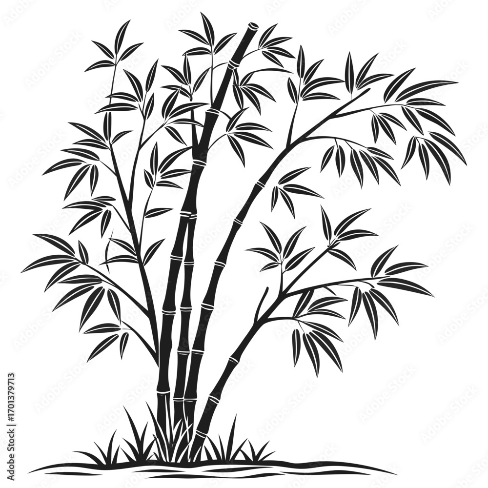 Naklejka premium Black and white bamboo grove illustration in a simple Zen style