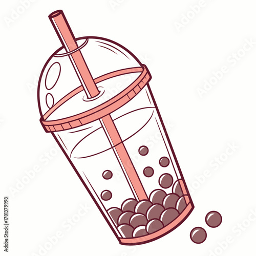 Cartoon Boba Tea Illustration with Straw
