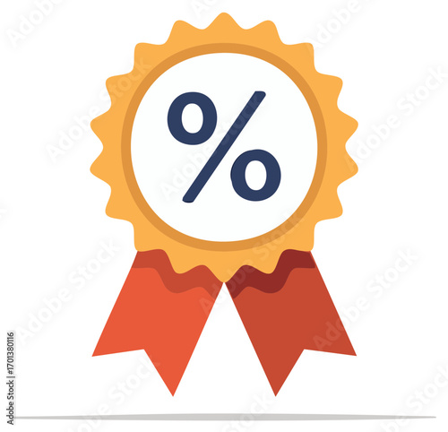Discount rosette badge icon with ribbon tails, sale promotion emblem
