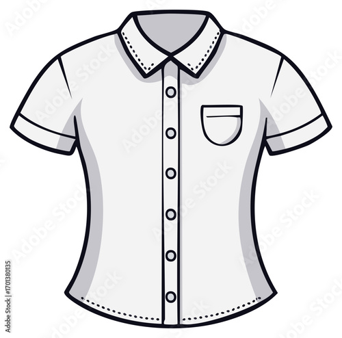 White short sleeve collared shirt with buttons and chest pocket cartoon illustration