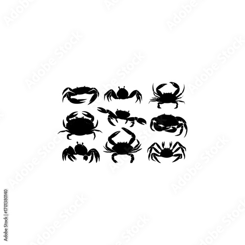 Set of crab silhouette vector on transparent background