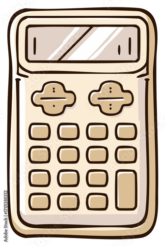 Illustration of a beige calculator. Calculator with buttons for math, science, engineering, or simple accounting.