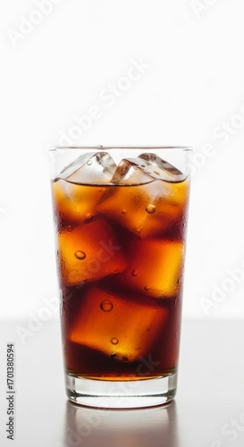 Wallpaper Mural Glass of Fizzy Dark Brown Beverage With Ice Cubes Against White Background Torontodigital.ca