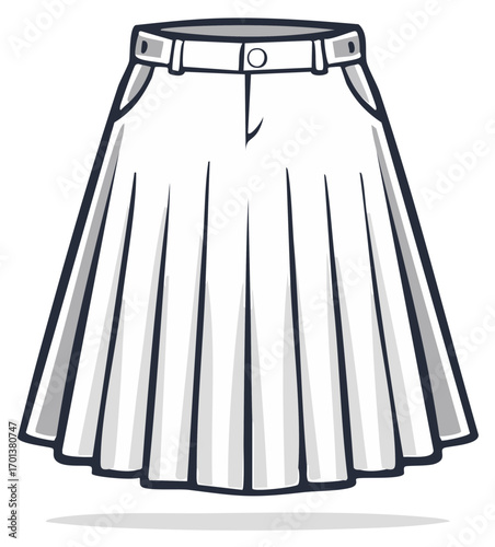 Illustration of a white skirt. Fashion design for clothing