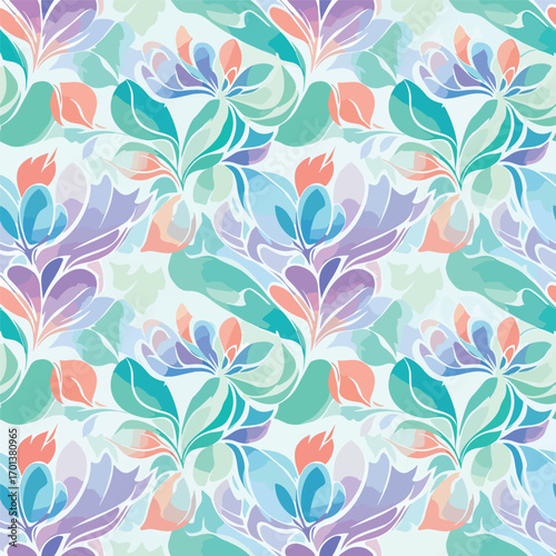Seamless floral pattern with pastel shades and stylized abstract flowers, seamless pattern, Stock royalty.