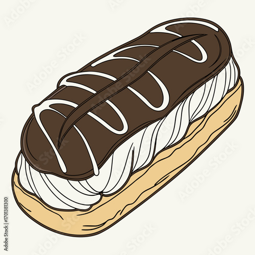 Delicious Chocolate Eclair Pastry with Cream Filling Illustration