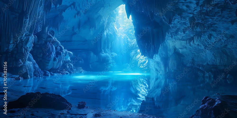 Fototapeta premium Mystical Cave with Light Streaming Through Opening