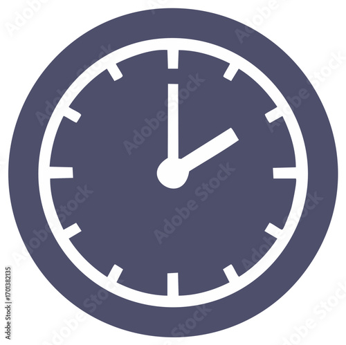 Vector graphic of a simple round clock icon depicting accurate timekeeping schedules and critical deadlines