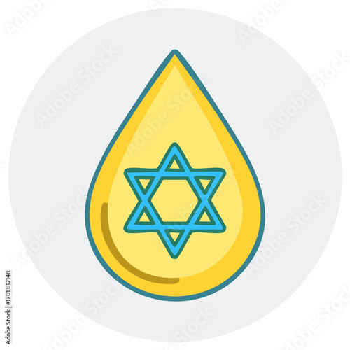 Yellow droplet with a blue Star of David symbol inside a light gray circle
