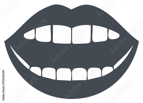 Simple graphic illustration of a wide smiling mouth with healthy teeth vector icon