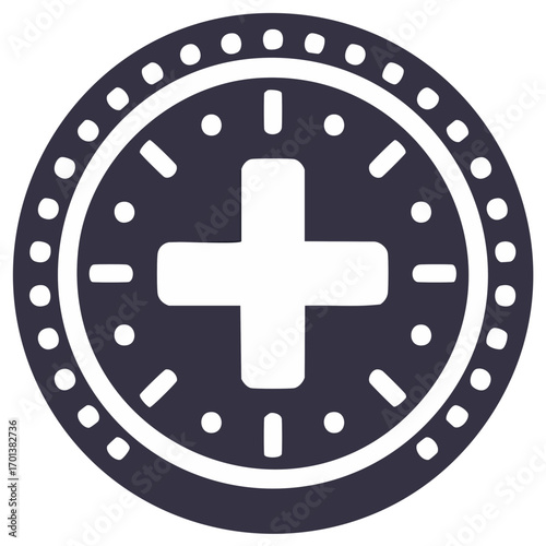 Circular medical symbol with cross shape icon