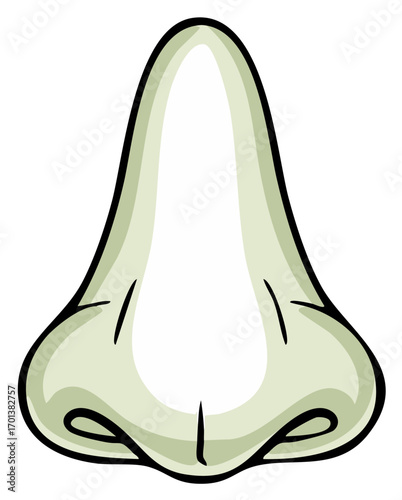 Cartoon rendering of human nose featuring anatomical details and a prominent nasal shape for educational or humorous contexts