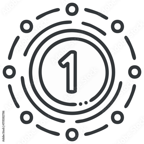 Number One in Circle with Dots Outline Icon for Ranking Achievement or First Place
