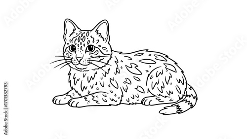 Tabby cat drawing with spotted fur, sitting and looking forward