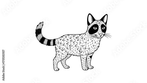Black and white sketch of a small kitten