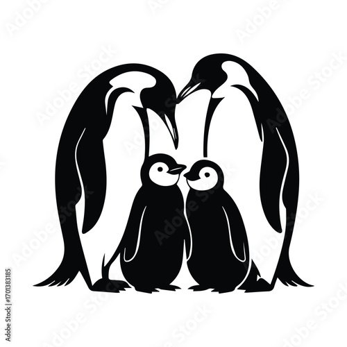 Adorable penguin family illustration graphic design showcasing parental love and baby penguins in antarctica environment