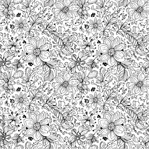 Wallpaper Mural Seamless floral pattern featuring intricate flowers, leaves and whimsical details, patern seamless, royalty stock. Torontodigital.ca