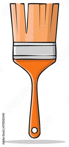 Cartoon paint brush with orange handle and bristles