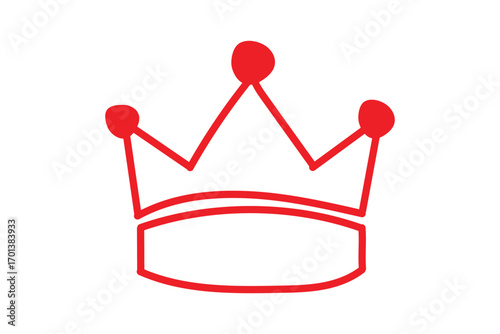 Red crown icon vector, hand drawn doodle style king queen crown logo, majestic tiara. Royal crown icon symbol coronation tiara sign