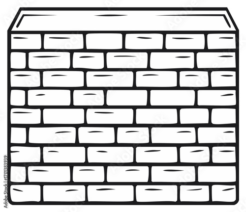 Classic brick wall pattern in black and white outline