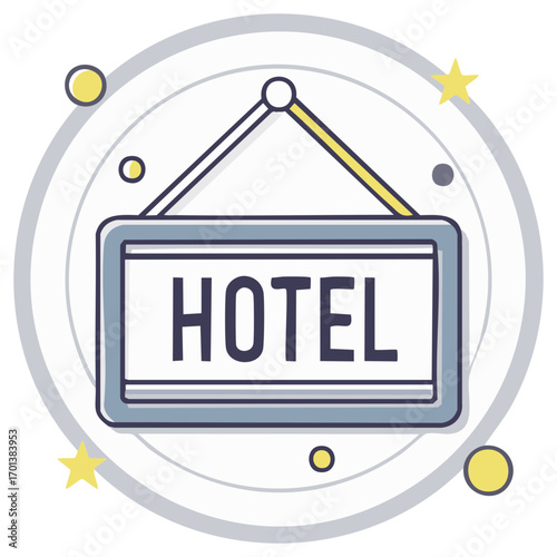 Hanging hotel sign vector illustration for travel accommodation and hospitality service