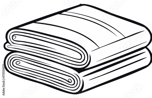Stylized stack of folded fabrics, textiles or towels presented in line art drawing style for creative designs