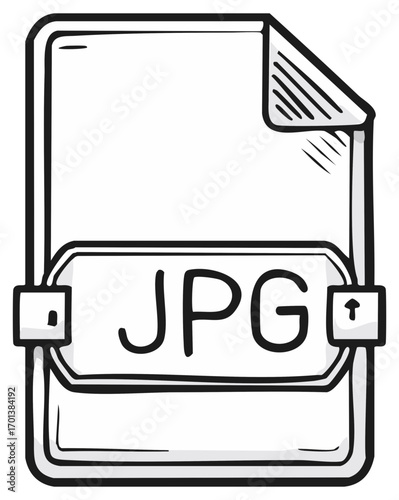 Hand-drawn JPG file format icon, outline style illustration, isolated on white.