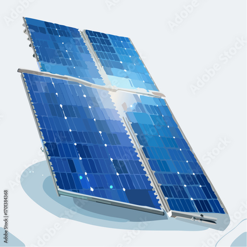 A clean energy vector concept showing a futuristic flying solar panel array, an innovative photovoltaic system designed to fly and generate sustainable electricity from the sun