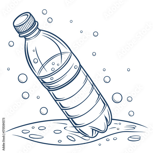 Single-use plastic bottle floating in water as pollution