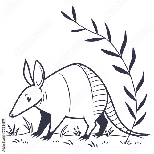 Cute Armadillo Line Art Illustration for a Coloring Page