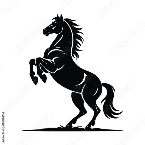 Majestic Stallion Silhouette Rearing Upwards Symbol of Power and Freedom with Graceful Form