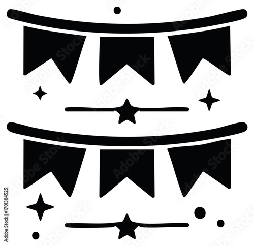 Bunting and Star Garland Decoration Silhouette Celebration Party Festivities Black