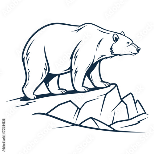 Polar Bear on Ice A Monochrome Illustration