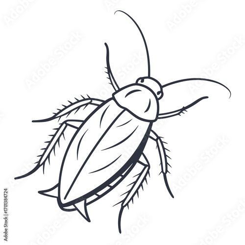 Stylized Cockroach Pest Insect Line Art Drawing Icon