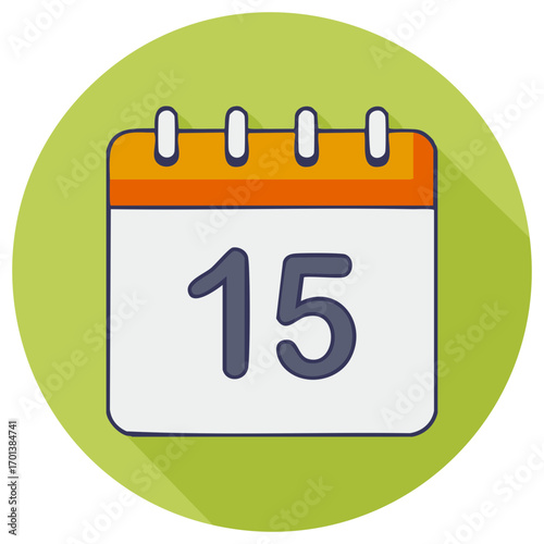 Fifteenth Day Calendar Icon Date Reminder on Green Circular Background