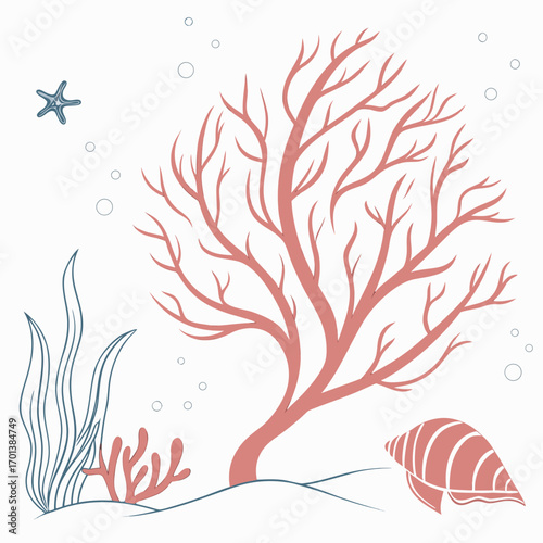 Decorative illustration of an underwater coral garden