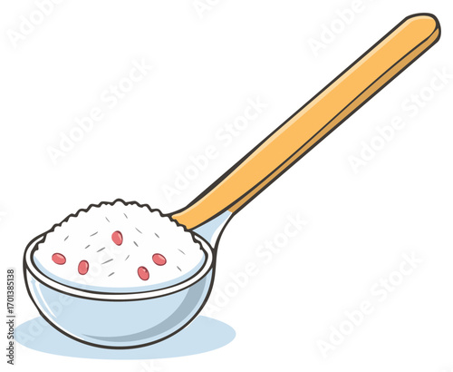 Illustration of a Spoon Full of White Rice Garnish and Red Beans for Culinary Uses