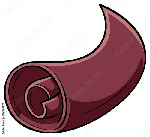 Curved Maroon Roll with Pointed Edge, Graphic Design Element in Isolated Vector Illustration