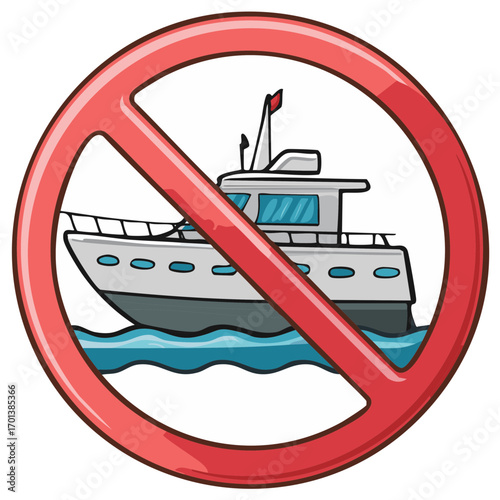Illustration of a no boating sign with a boat crossed out by a red symbol.