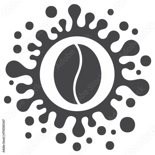 Abstract coffee bean logo design with splash shape elements. Modern dark grey art.