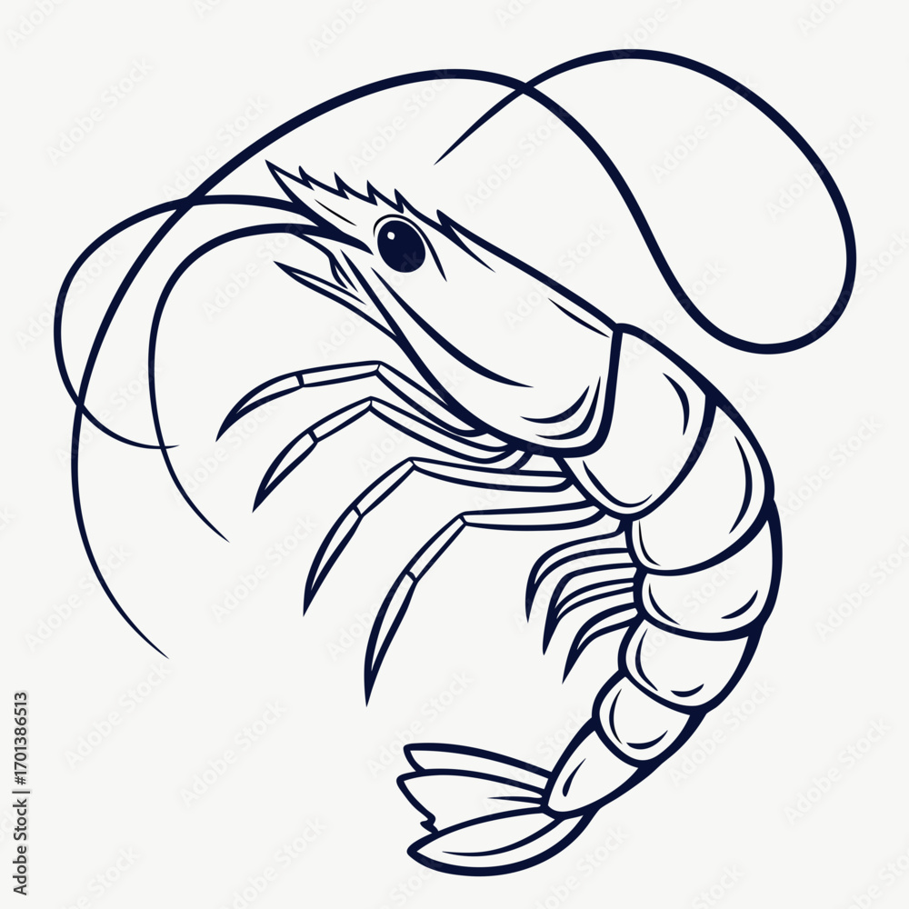 Naklejka premium Shrimp Illustration Detailed Line Art of a Delicious Crustacean